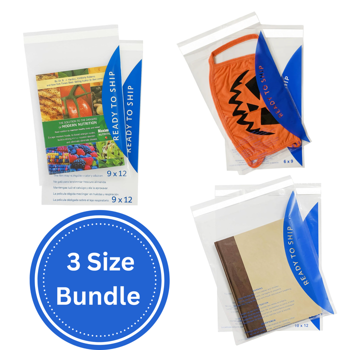 3 Pack Bundle 300 Bags 100 Of Each Size 6x9, 9x12, 10x12